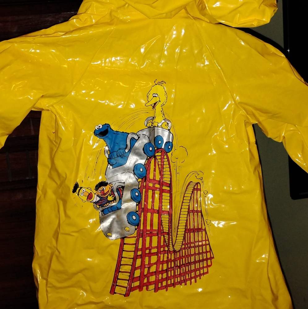 Vintage Yellow Raincoat with Cartoon Print